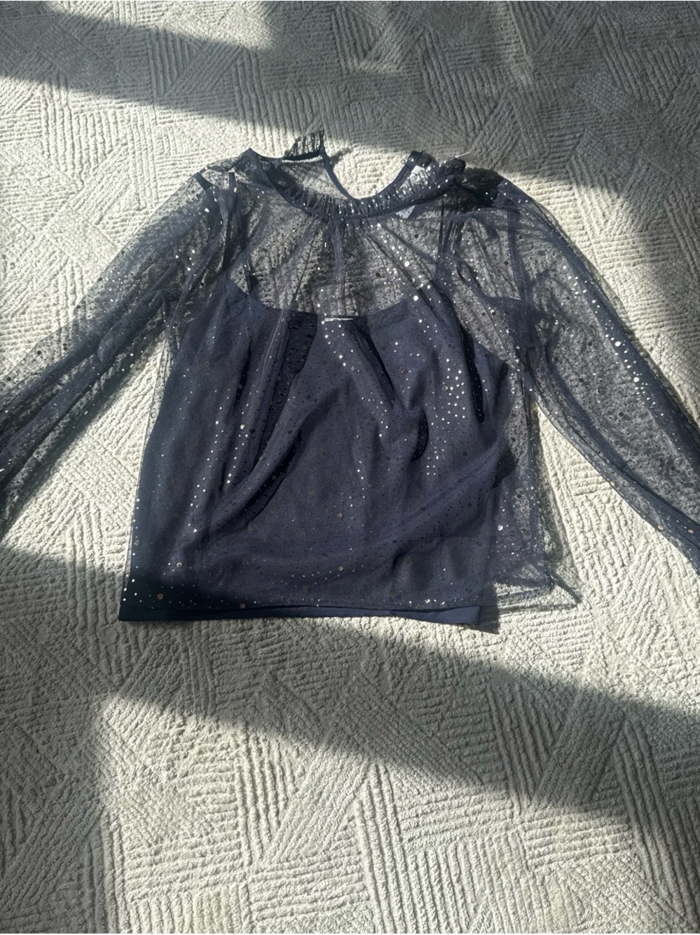 J. Crew Navy Sheer Sparkle Long-Sleeve Top